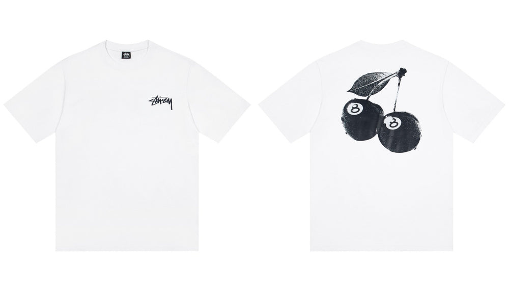Stussy 8 Ball Cherry Front And Back Graphic Short Sleeve Tee