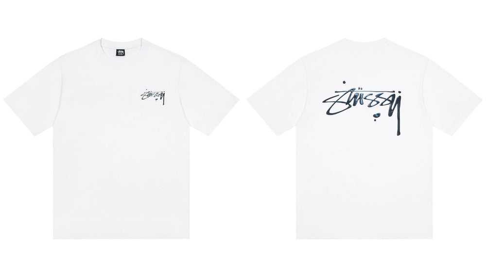 Stussy Drip Script Logo Front And Back Short Sleeve Tee