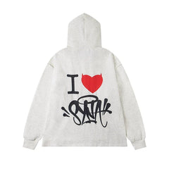 Syna World "I Heart Syna" Devil Graphic Oversized Fleece Hoodie (Oatmeal / Red / Black)