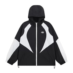 Synaworld Black White Color Block Hooded Windbreaker Jacket