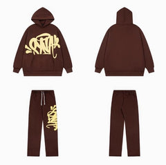 Syna world Drill Graffiti Logo Brown Hoodie And Sweatpants Set
