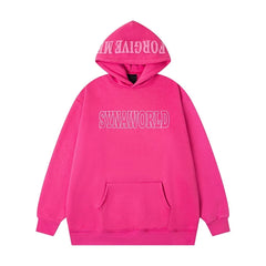 Syna World Hood Print Logo Oversized Fleece Hoodie (Hot Pink / White)