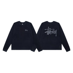 Stussy Navy Signature Script Waffle Knit Long Sleeve Tee