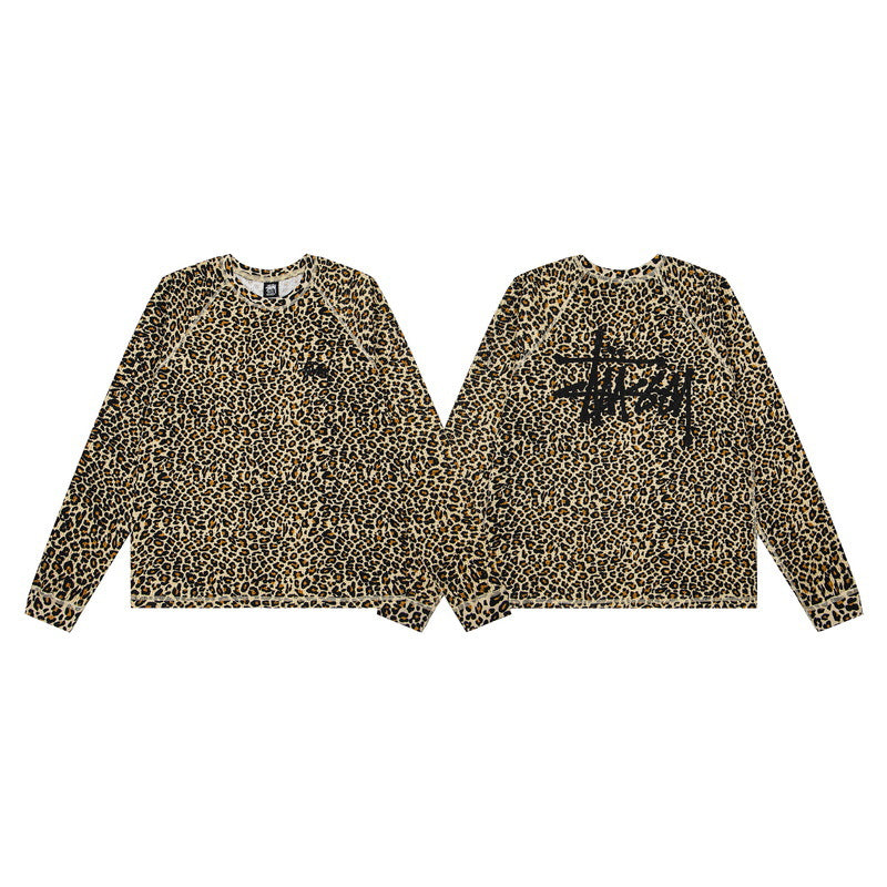 Stussy Leopard Signature Script Waffle Knit Long Sleeve Tee