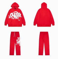 Syna world Graffiti Logo Red Hoodie And Sweatpants Set