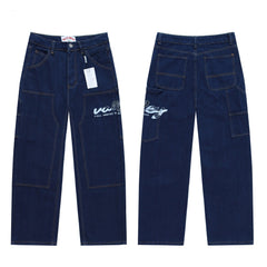 Vale Forever Dark Blue Script Logo Cargo Wide Leg Jeans