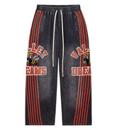 Vale Forever Black Cartoon Logo Striped Wide Leg Sweatpants