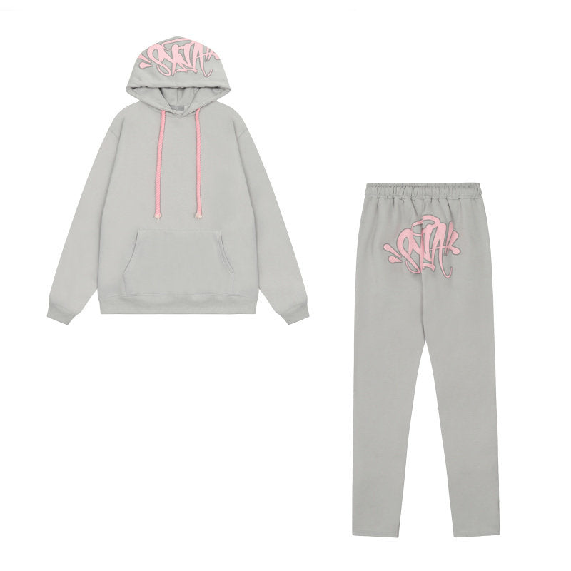 Syna World Graphic Fleece Hoodie Tracksuit Set (Grey / Pink)