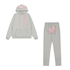Syna World Graphic Fleece Hoodie Tracksuit Set (Grey / Pink)