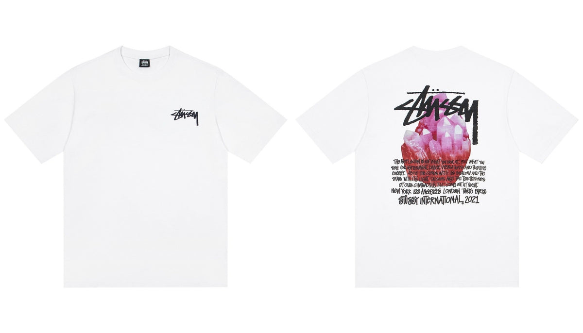 Stussy Pink Crystal International Text Graphic Short Sleeve Tee