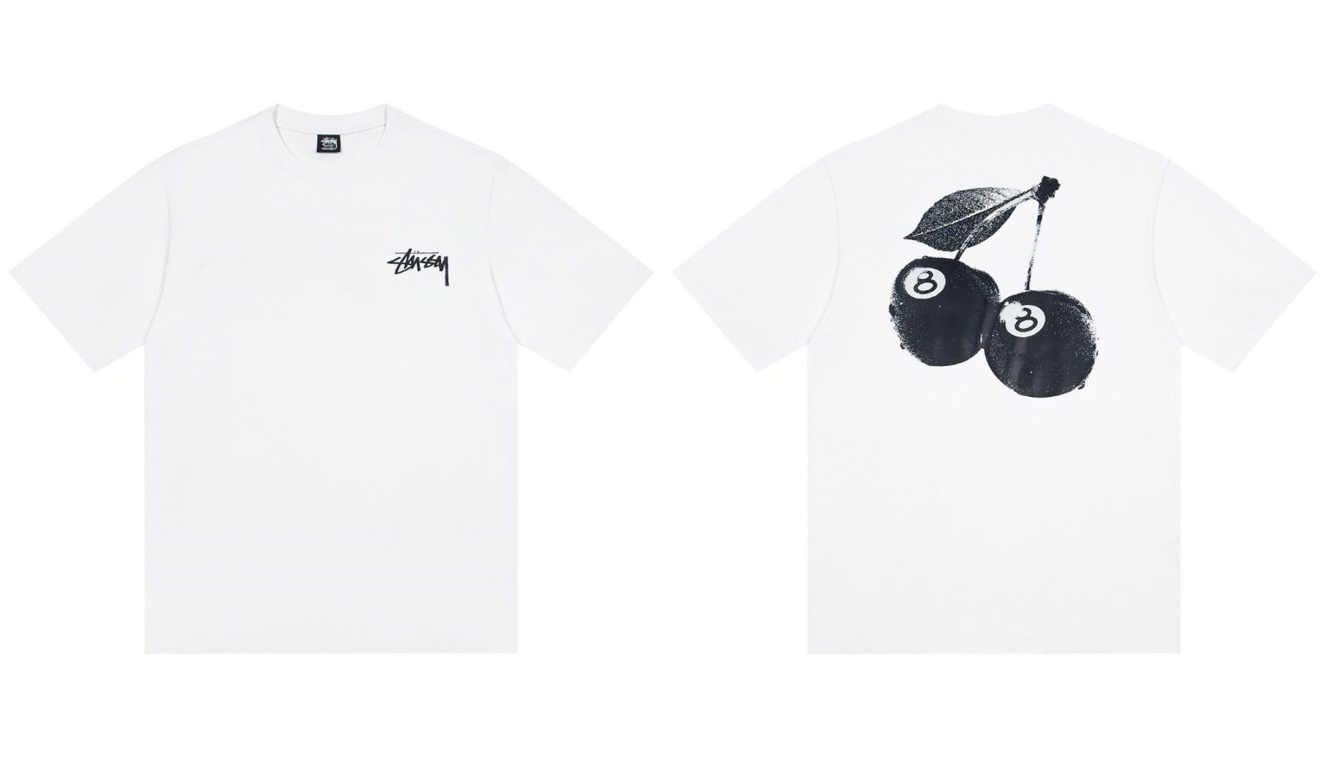 Stussy 8 Ball Cherry Front And Back Graphic Short Sleeve Tee