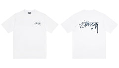 Stussy Drip Script Logo Front And Back Short Sleeve Tee