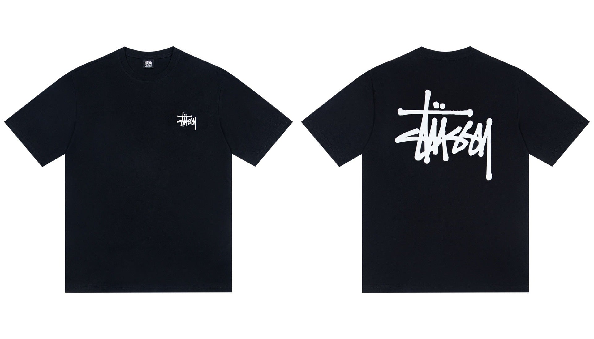 Stussy Front And Back Signature Script Short Sleeve Tee