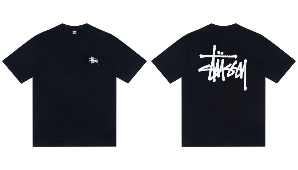 Stussy Front And Back Signature Script Short Sleeve Tee
