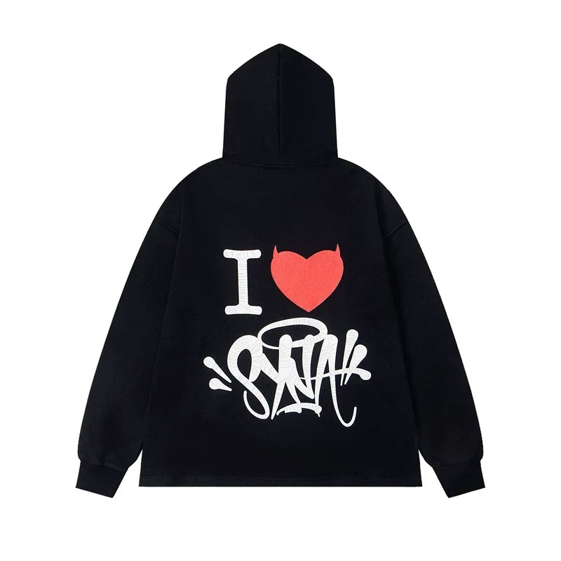 Syna World "I Heart Syna" Devil Graphic Oversized Fleece Hoodie (Black / Red / White)