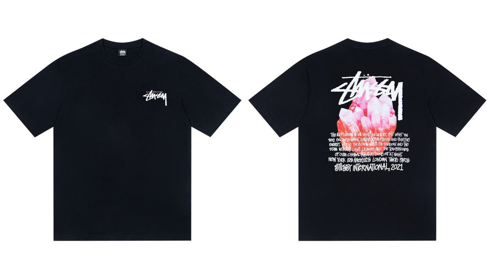 Stussy Pink Crystal International Text Graphic Short Sleeve Tee