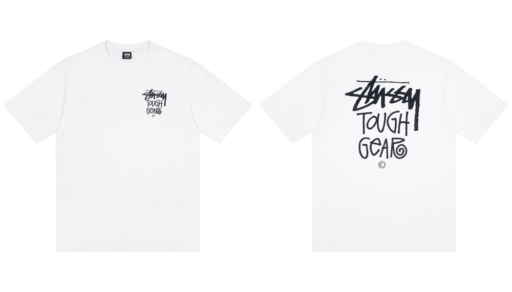 Stussy Tough Gear Front And Back Text Graphic Short Sleeve Tee