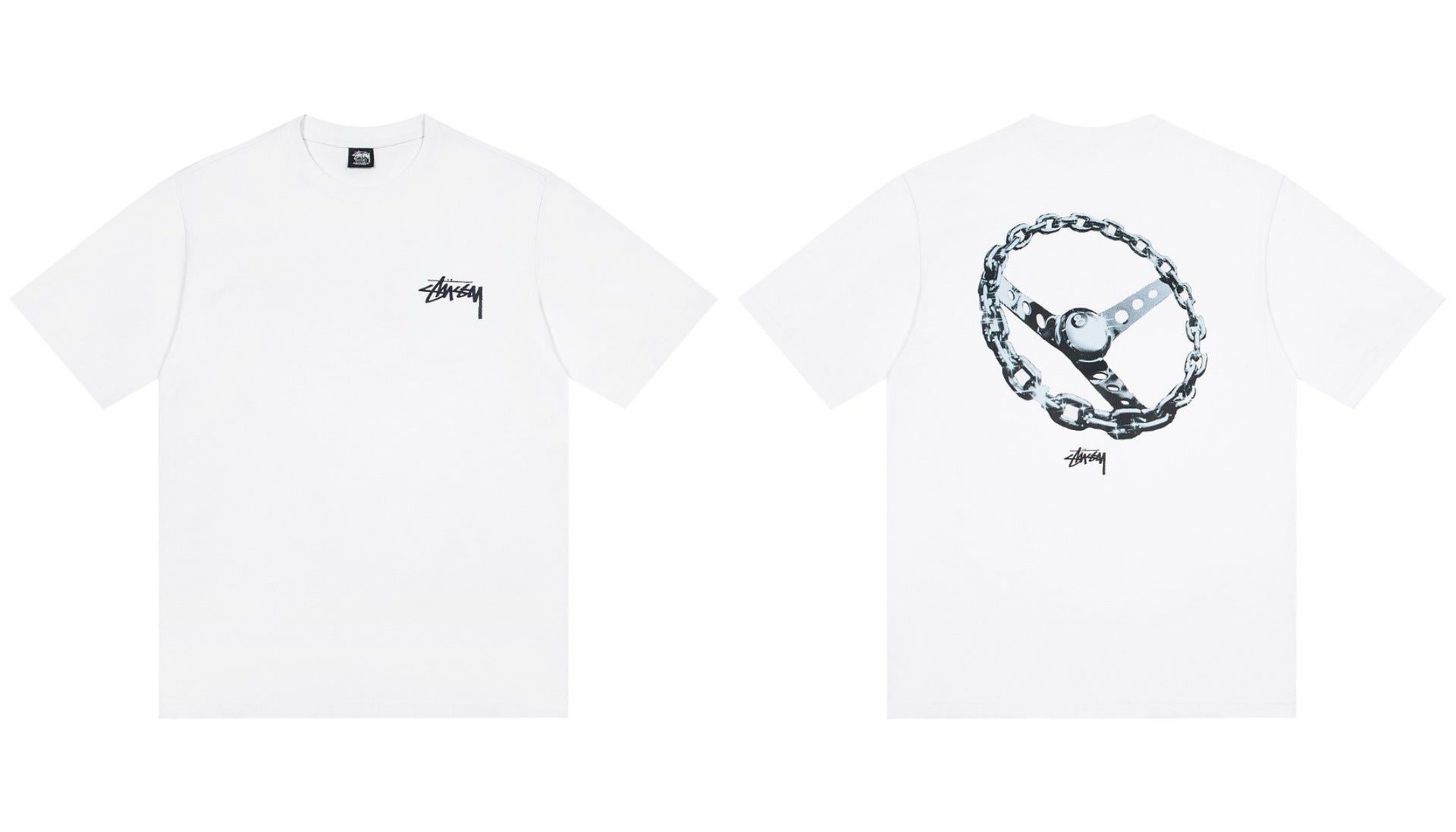 Stussy Chain Steering Wheel Front And Back Graphic Short Sleeve Tee