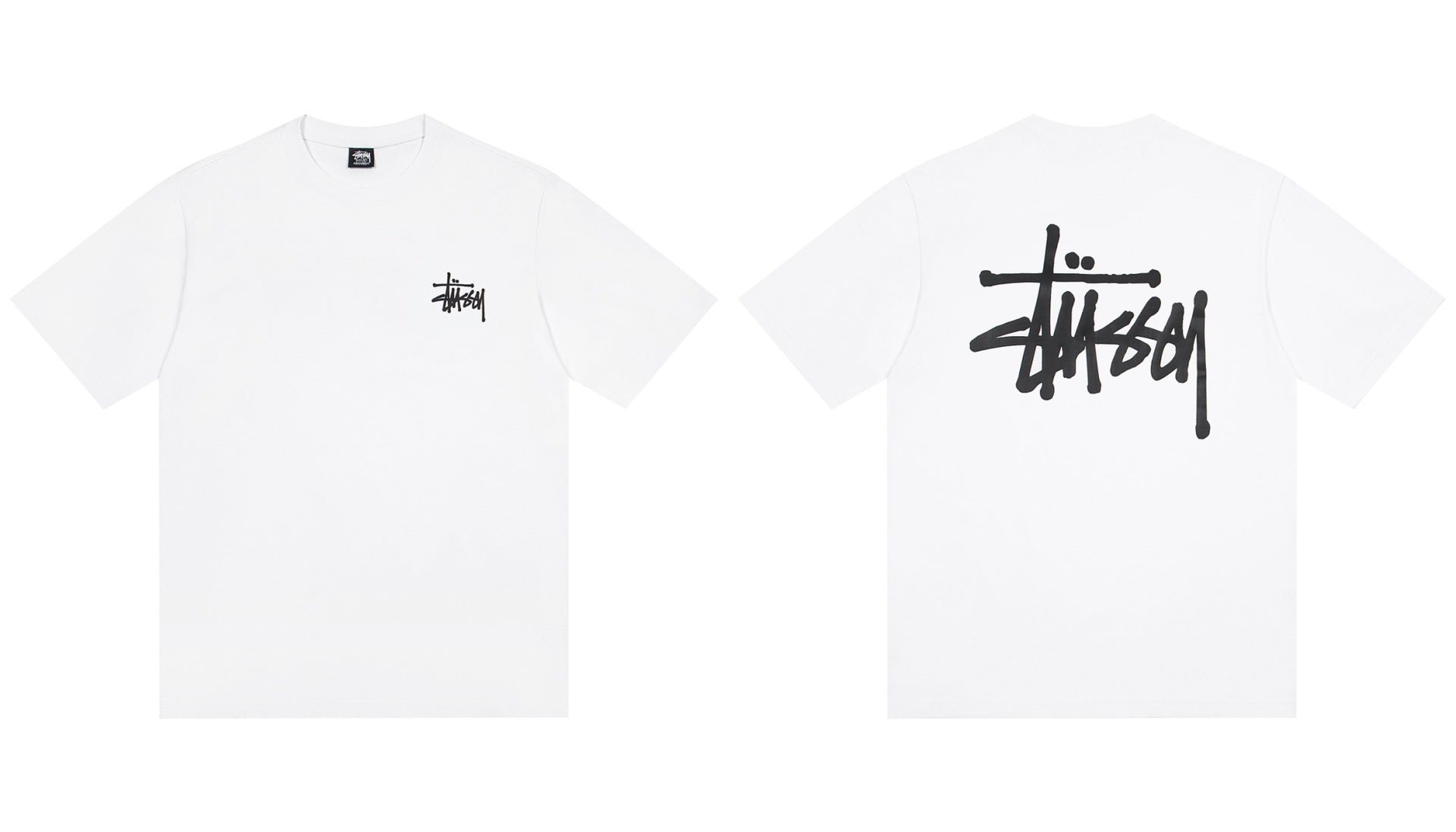 Stussy Front And Back Signature Script Short Sleeve Tee