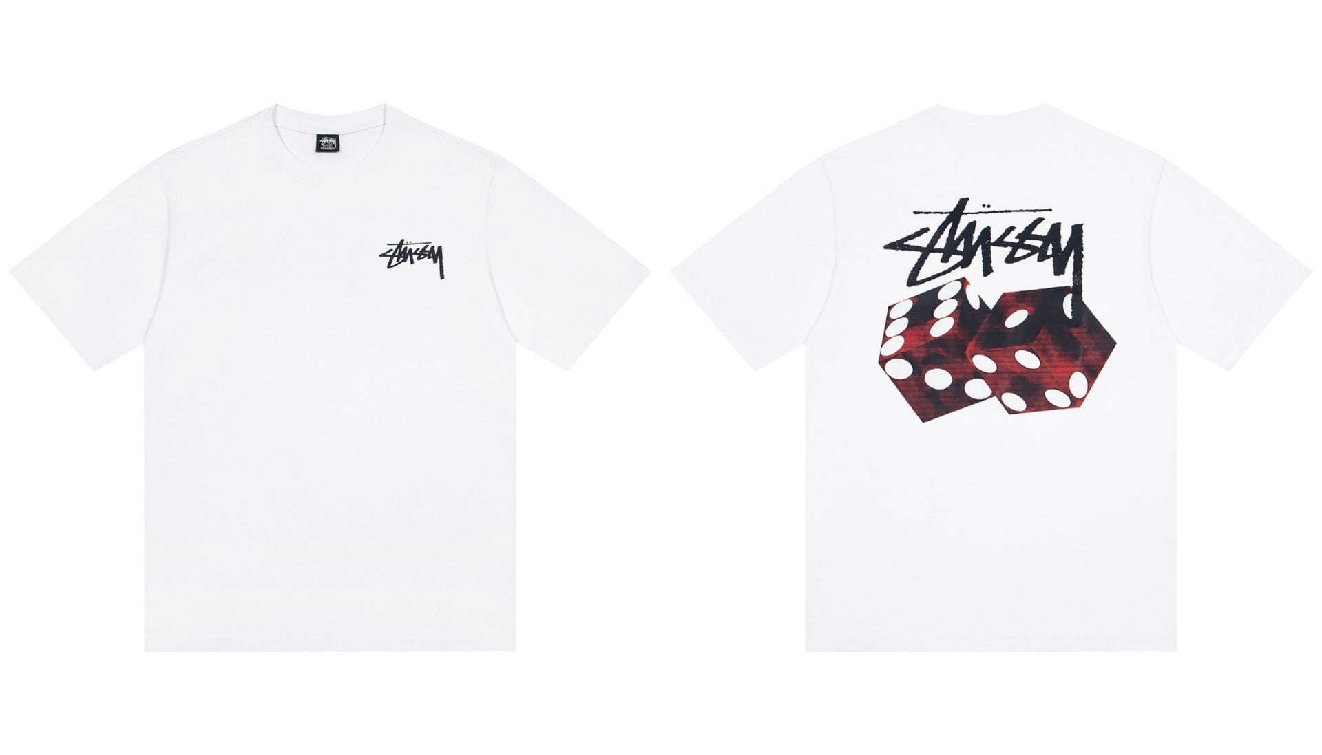 Stussy Red Dice Front And Back Graphic Short Sleeve Tee