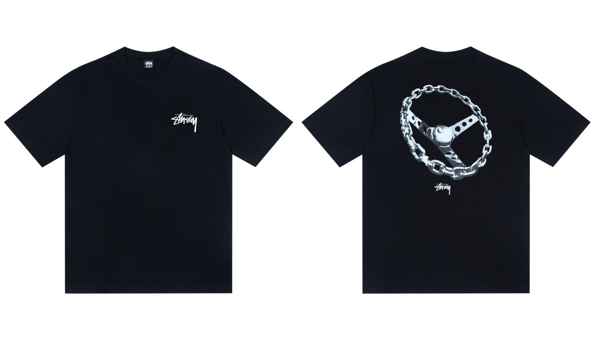 Stussy Chain Steering Wheel Front And Back Graphic Short Sleeve Tee