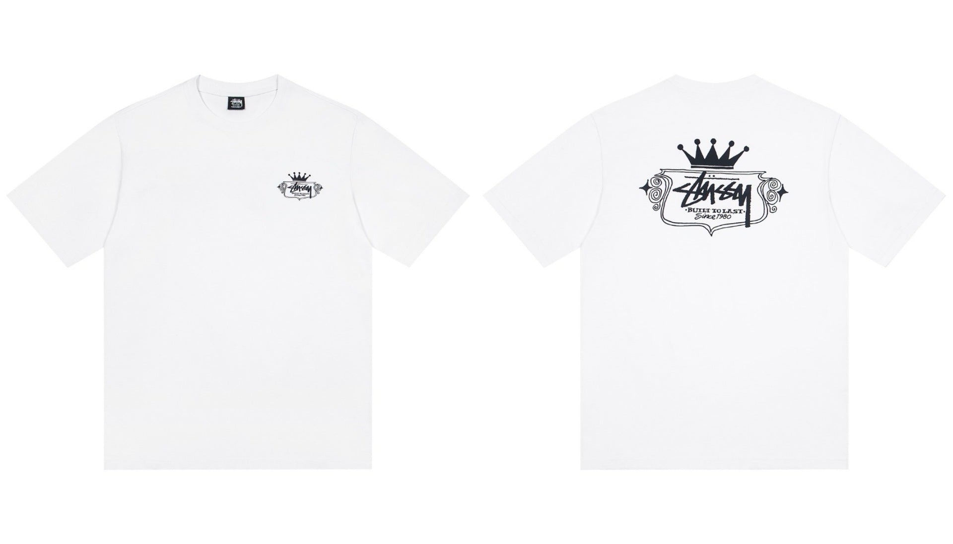 Stussy Crown Built To Last Front And Back Graphic Short Sleeve Tee