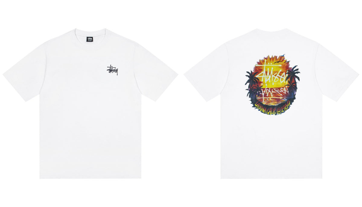 Stussy Laguna Sunset Palm Front And Back Graphic Short Sleeve Tee