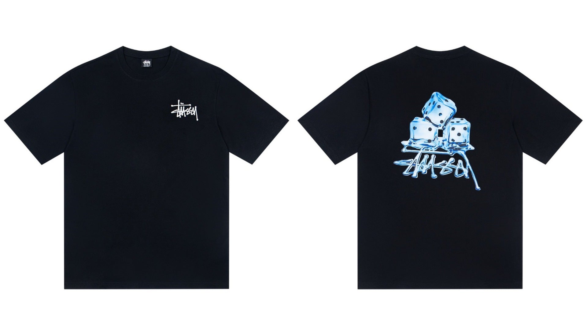 Stussy Melting Blue Dice Front And Back Graphic Short Sleeve Tee