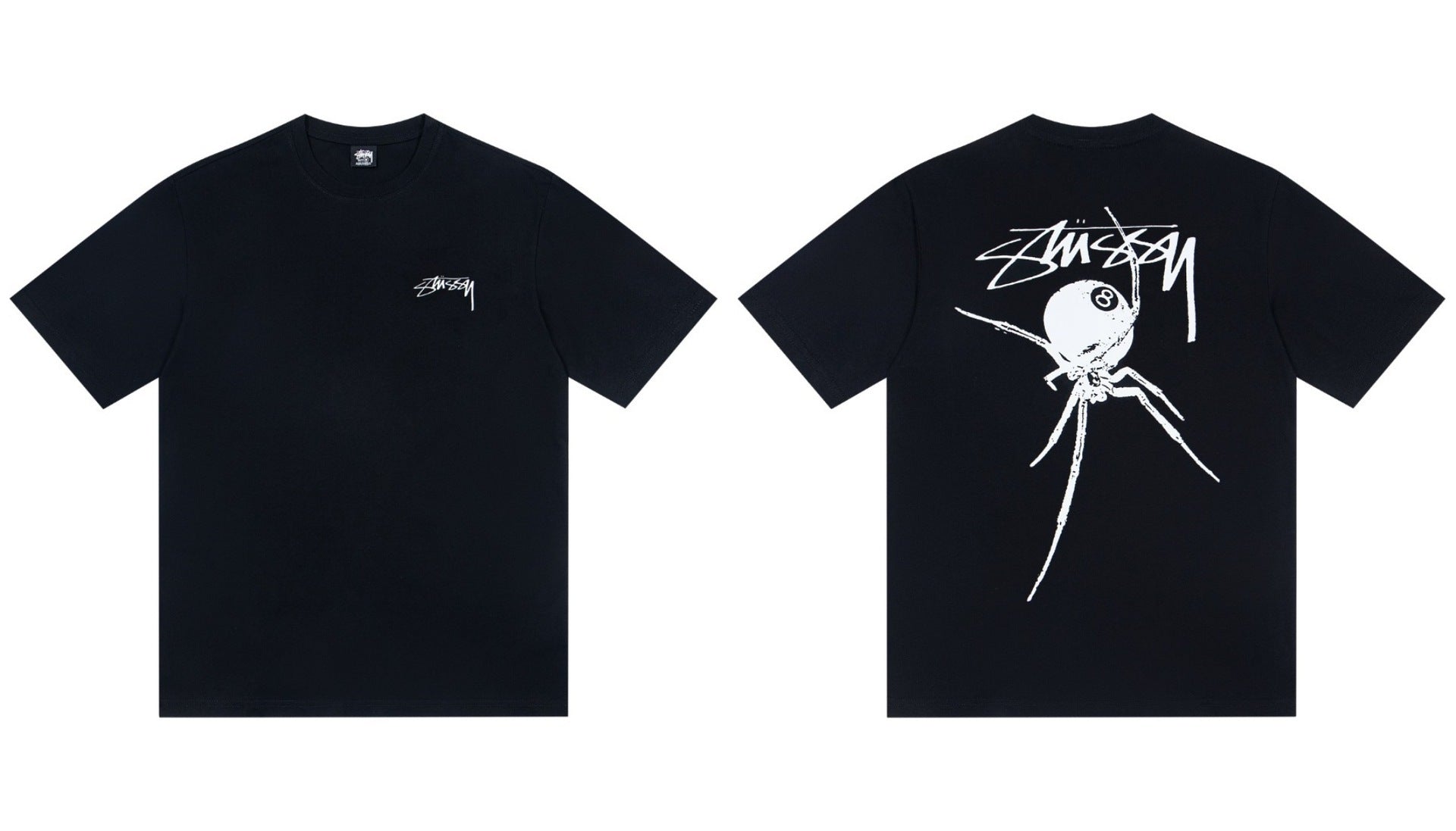 Stussy Spider 8 Ball Front And Back Graphic Short Sleeve Tee