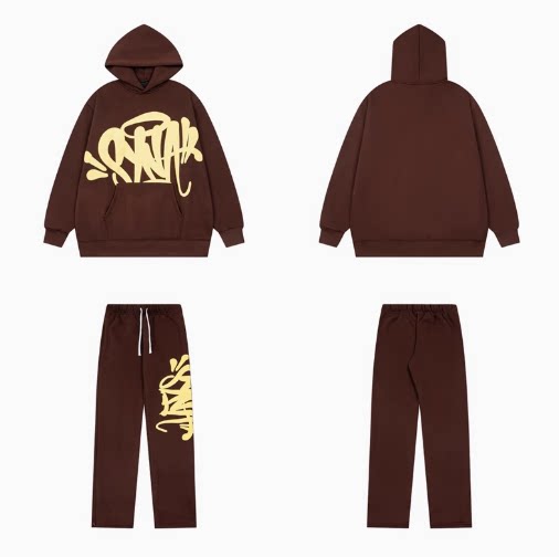 Syna world Drill Graffiti Logo Brown Hoodie And Sweatpants Set