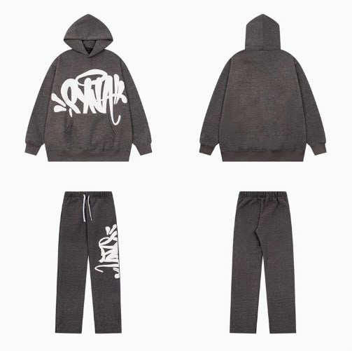 Syna world Drill Graffiti Logo Dark Grey Hoodie And Sweatpants Set