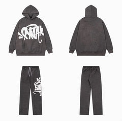 Syna world Drill Graffiti Logo Dark Grey Hoodie And Sweatpants Set