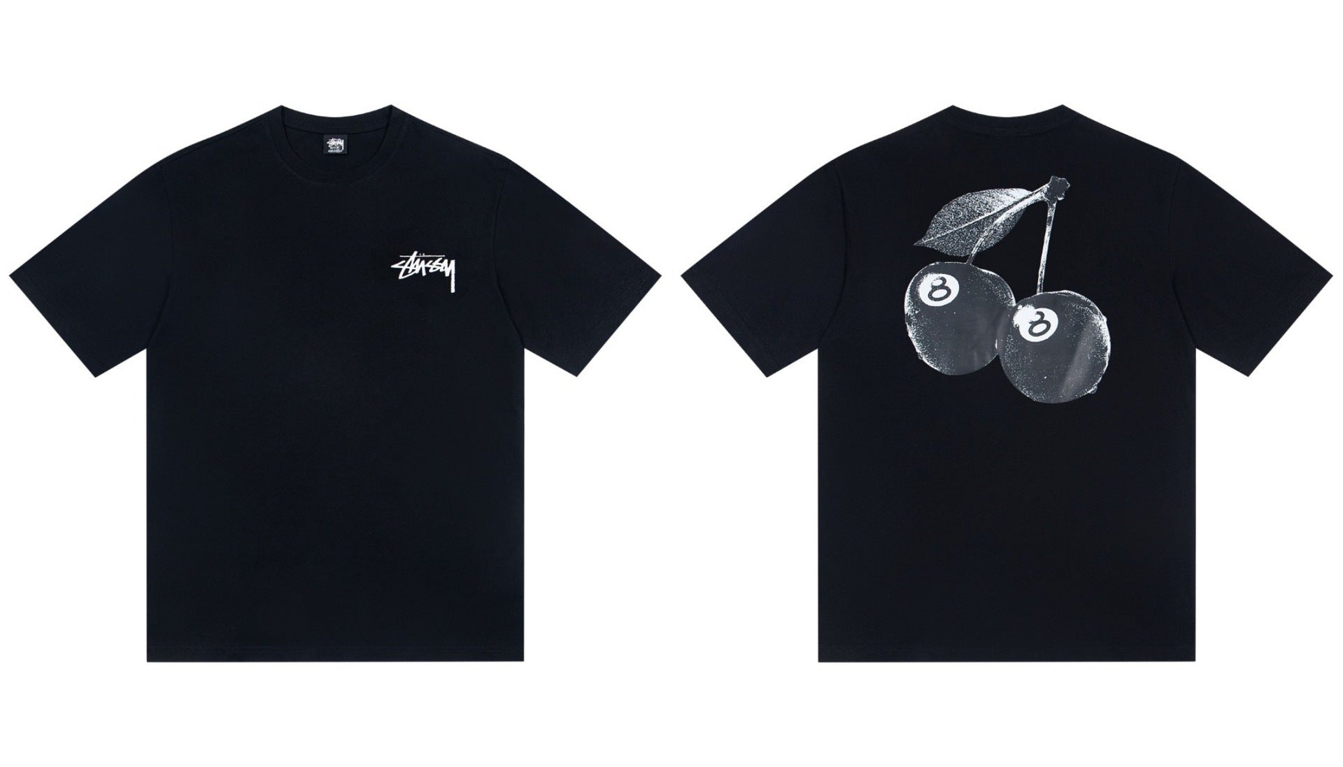 Stussy 8 Ball Cherry Front And Back Graphic Short Sleeve Tee