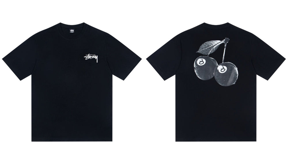 Stussy 8 Ball Cherry Front And Back Graphic Short Sleeve Tee