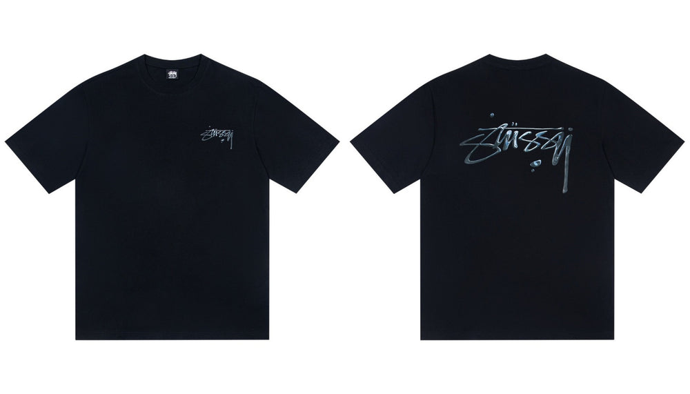 Stussy Drip Script Logo Front And Back Short Sleeve Tee
