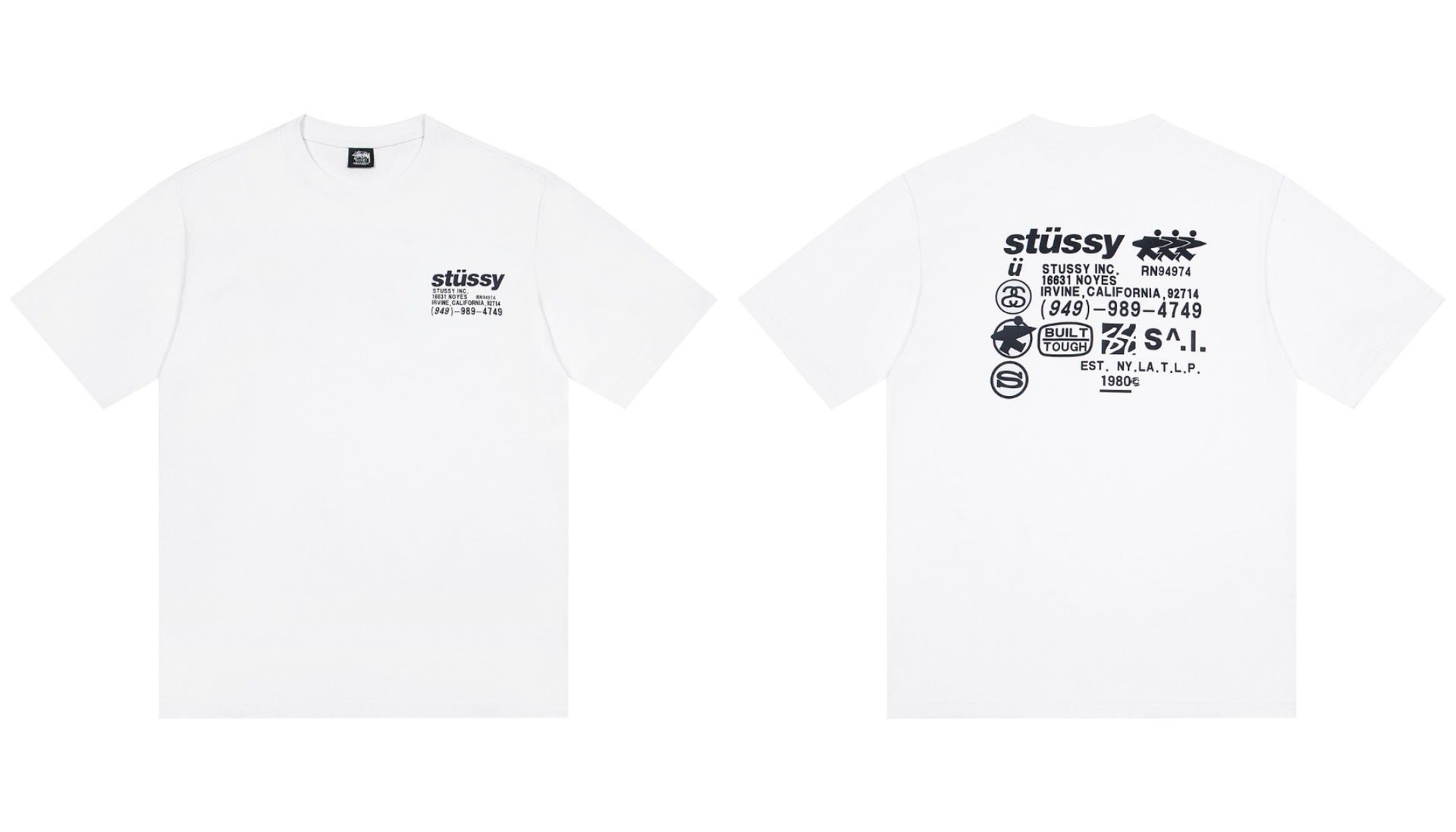 Stussy Multi Label Text Logo Front And Back Graphic Short Sleeve Tee