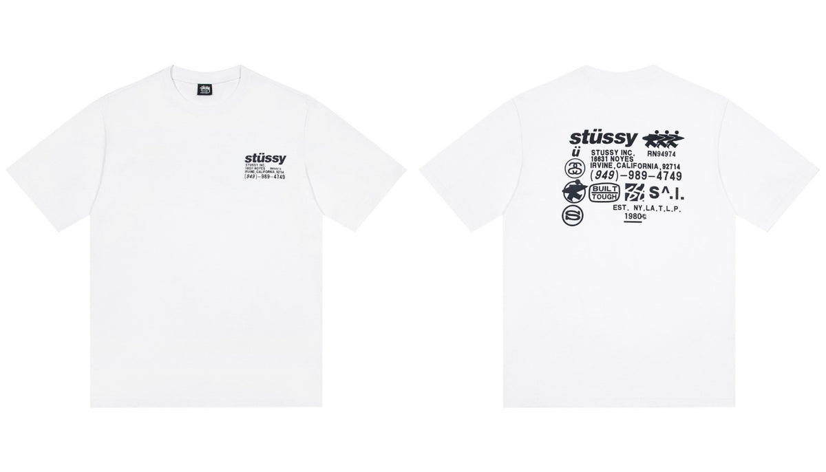 Stussy Multi Label Text Logo Front And Back Graphic Short Sleeve Tee