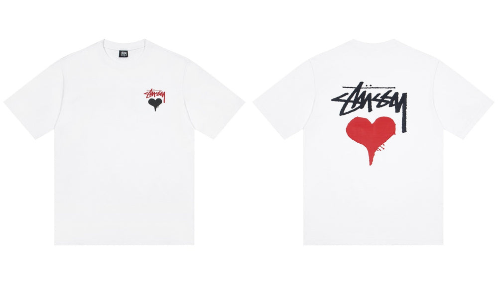 Stussy Dripping Heart Front And Back Graphic Short Sleeve Tee