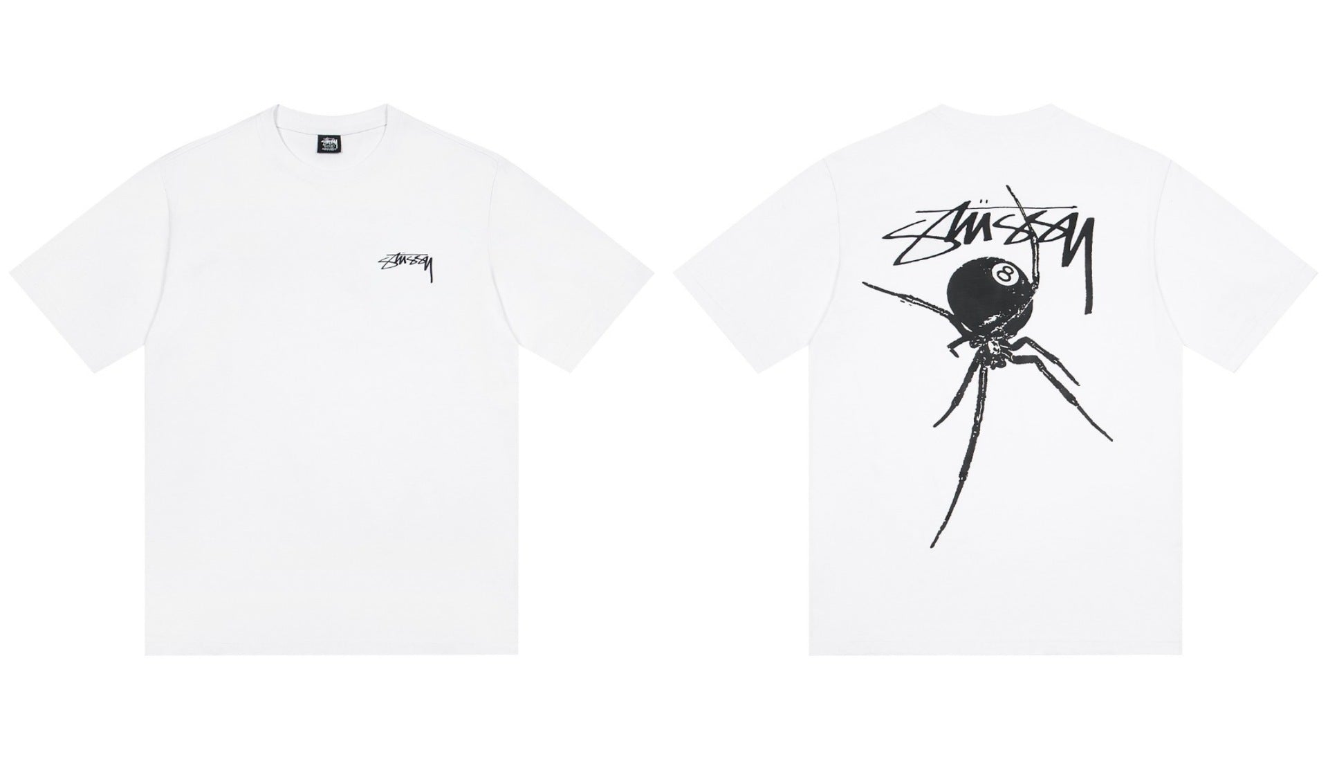 Stussy Spider 8 Ball Front And Back Graphic Short Sleeve Tee