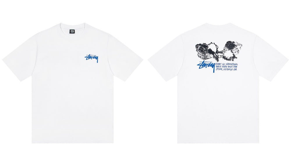 Stussy Shell Beach Roots Front And Back Graphic Short Sleeve Tee