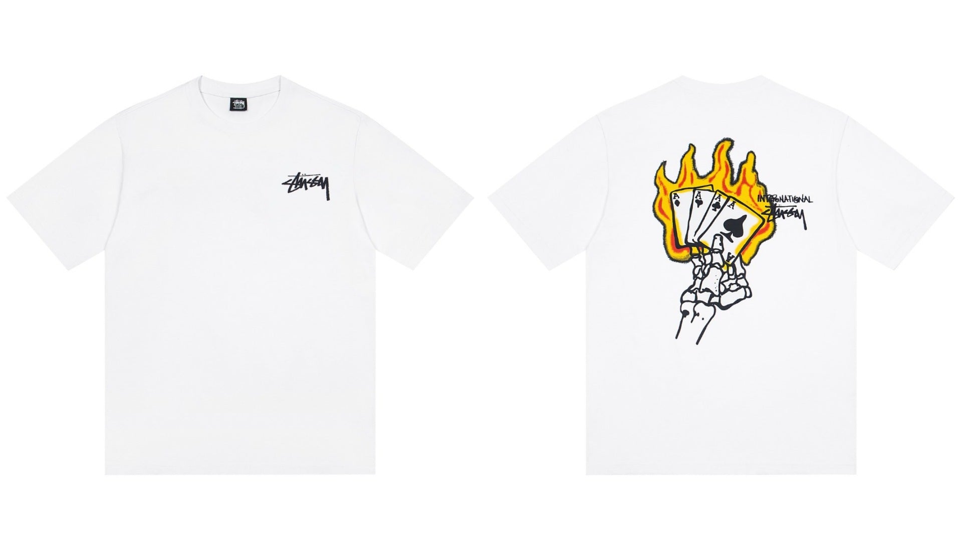 Stussy Skeleton Hand Flaming Aces Poker Graphic Short Sleeve Tee
