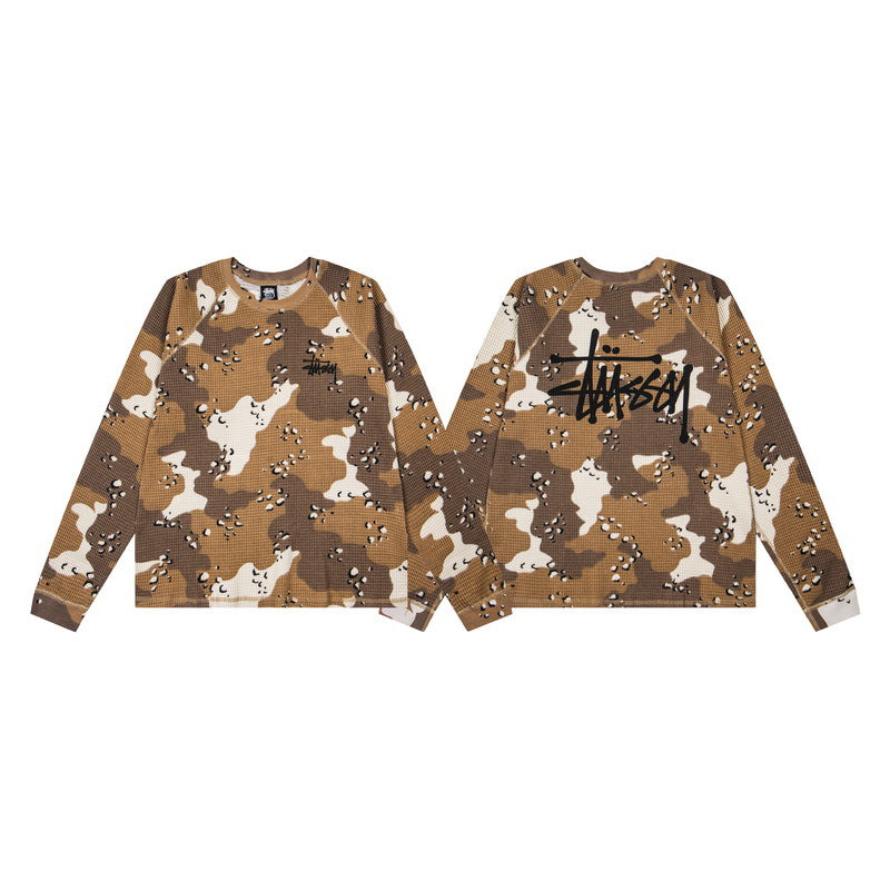 Stussy Water Drop Camo Waffle Knit Long Sleeve Tee