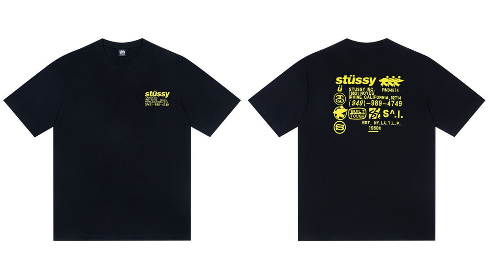 Stussy Multi Label Text Logo Front And Back Graphic Short Sleeve Tee