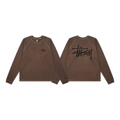 Stussy Brown Signature Script Waffle Knit Long Sleeve Tee