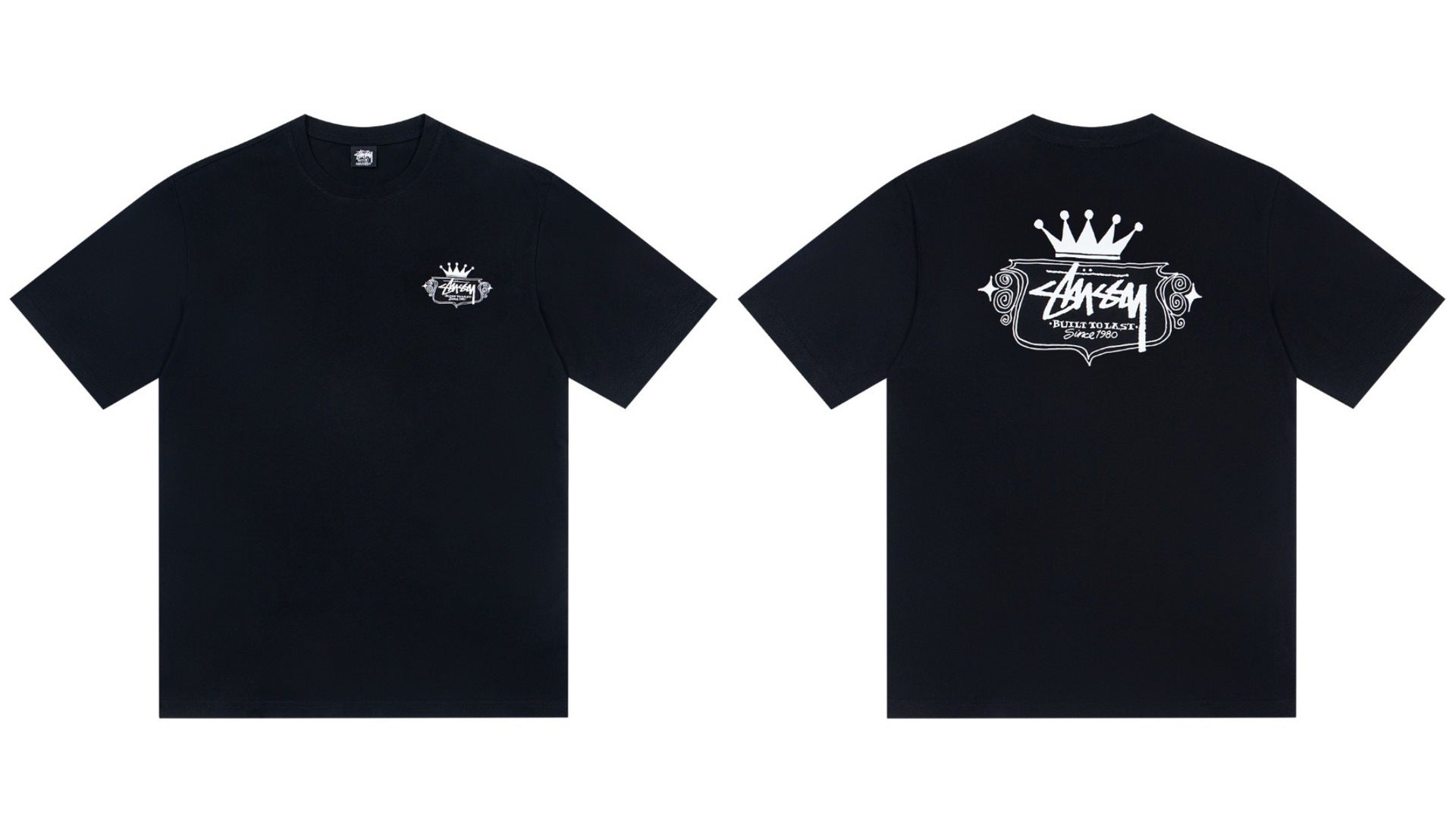 Stussy Crown Built To Last Front And Back Graphic Short Sleeve Tee