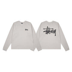 Stussy Light Grey Signature Script Waffle Knit Long Sleeve Tee