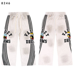 Vale Forever Heather Beige Cartoon Logo Striped Wide Leg Sweatpants